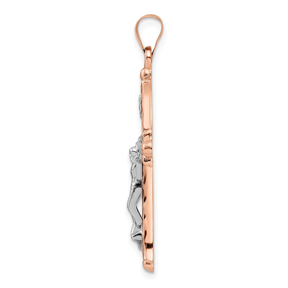 FJC Finejewelers 14 kt Two Tone Gold Themed Rose and Polished Fleur de Lis INRI Hollow Crucifix Charm 23 x 35mm