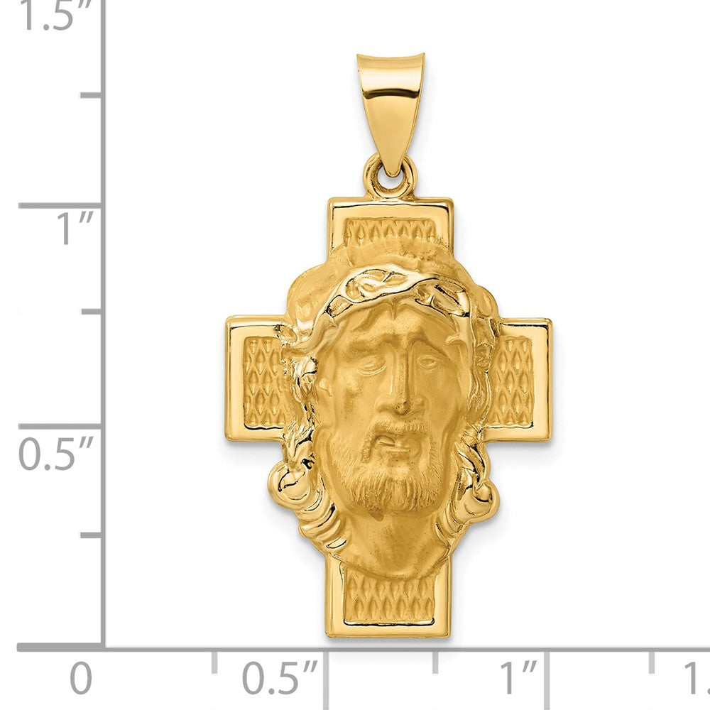FJC Finejewelers 14 kt Yellow Gold Polished and Satin Hollow Jesus Face Cross Charm 19 mm