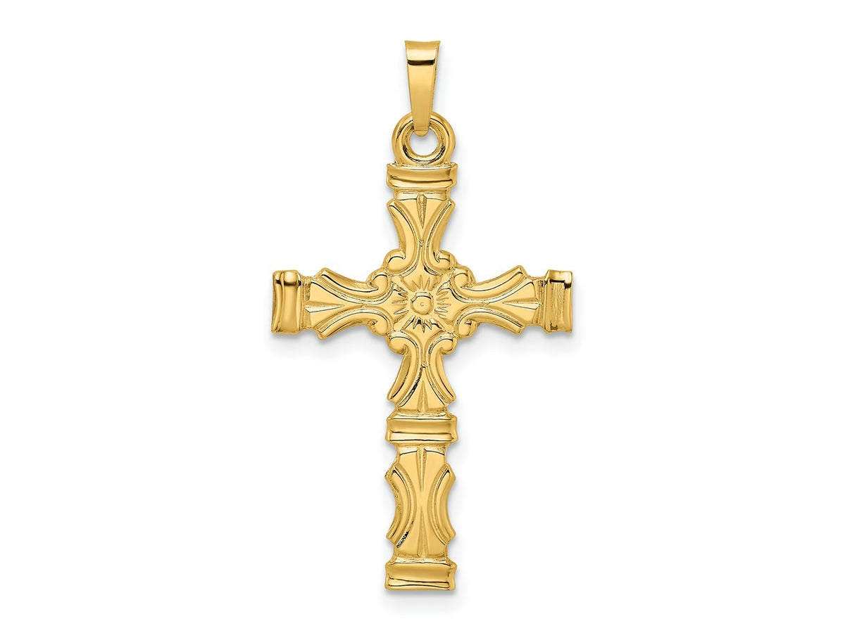 FJC Finejewelers 14 kt Yellow Gold Polished Solid Floral Center Cross Charm 34 x 19 mm