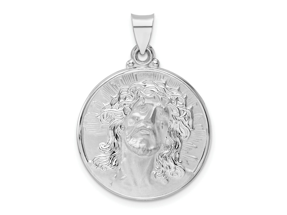 FJC Finejewelers 14 kt White Gold Themed Polished and Satin Hollow Jesus Face Disc Charm 23 mm