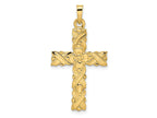 FJC Finejewelers 14 kt Yellow Gold Polished and Textured Solid Floral Cross Charm 33 x 17 mm
