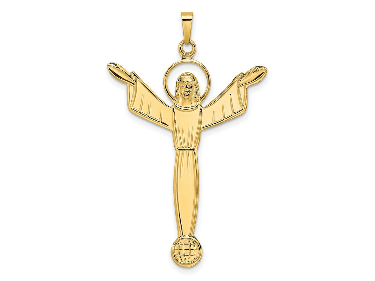 FJC Finejewelers 14 kt Yellow Gold Polished Solid Risen Christ Charm 28 mm