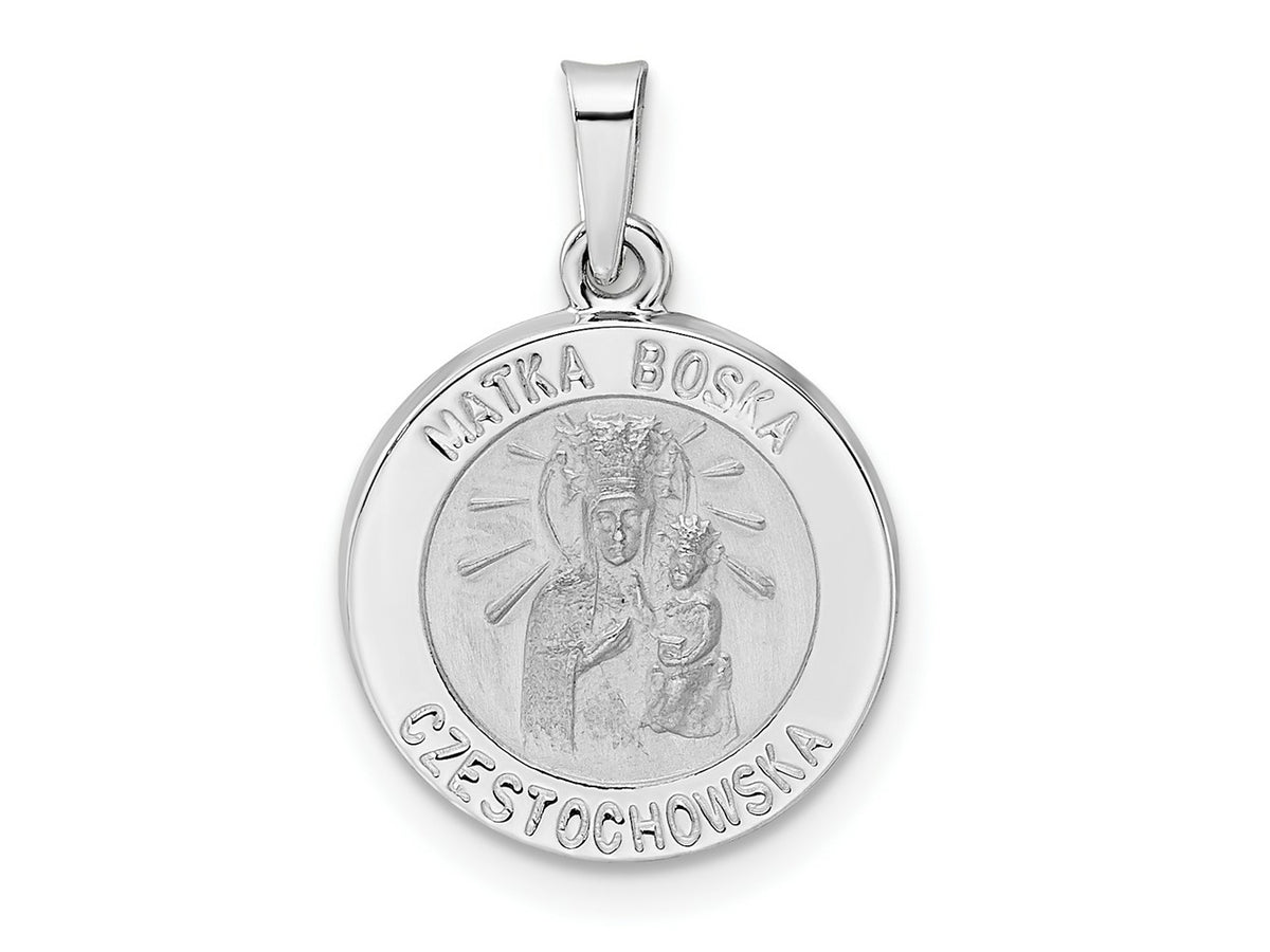 FJC Finejewelers 14 kt White Gold Polished and Satin Hollow Matka Boska Medal Charm 21 mm x 14 mm