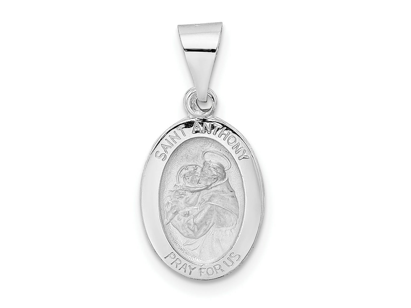 FJC Finejewelers 14 kt White Gold Polished and Satin Hollow Oval St Anthony Medal Charm 23 mm x 11 mm
