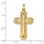 FJC Finejewelers 14 kt Yellow Gold and Textured Hollow Scroll Design Double Cross Charm 35 x 20 mm