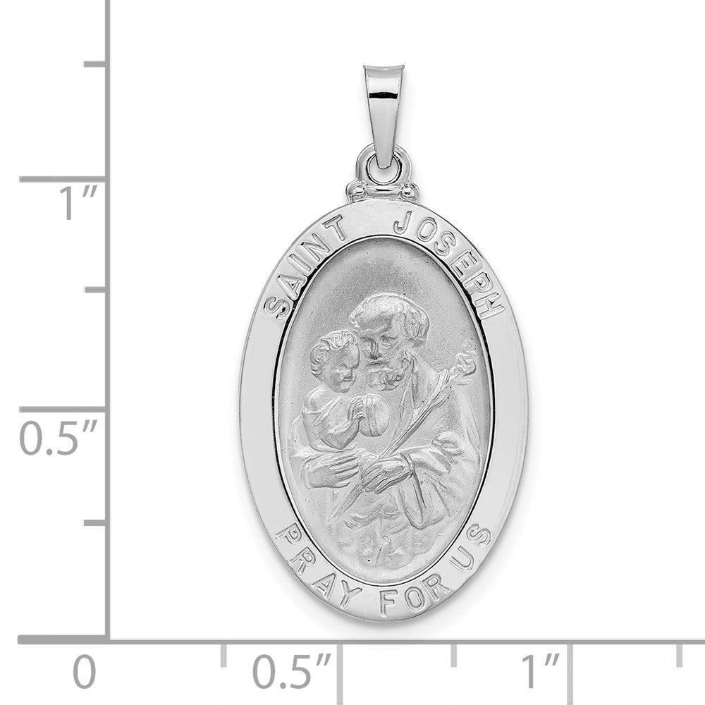 FJC Finejewelers 14 kt White Gold Themed Polished Saint Joseph Oval Solid Medal Charm 30 mm x 16 mm