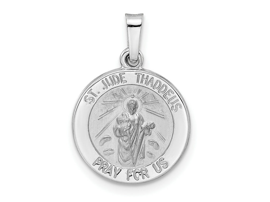FJC Finejewelers 14 kt White Gold Polished and Satin Hollow St Jude Thaddeus Medal Charm 21 mm x 14 mm