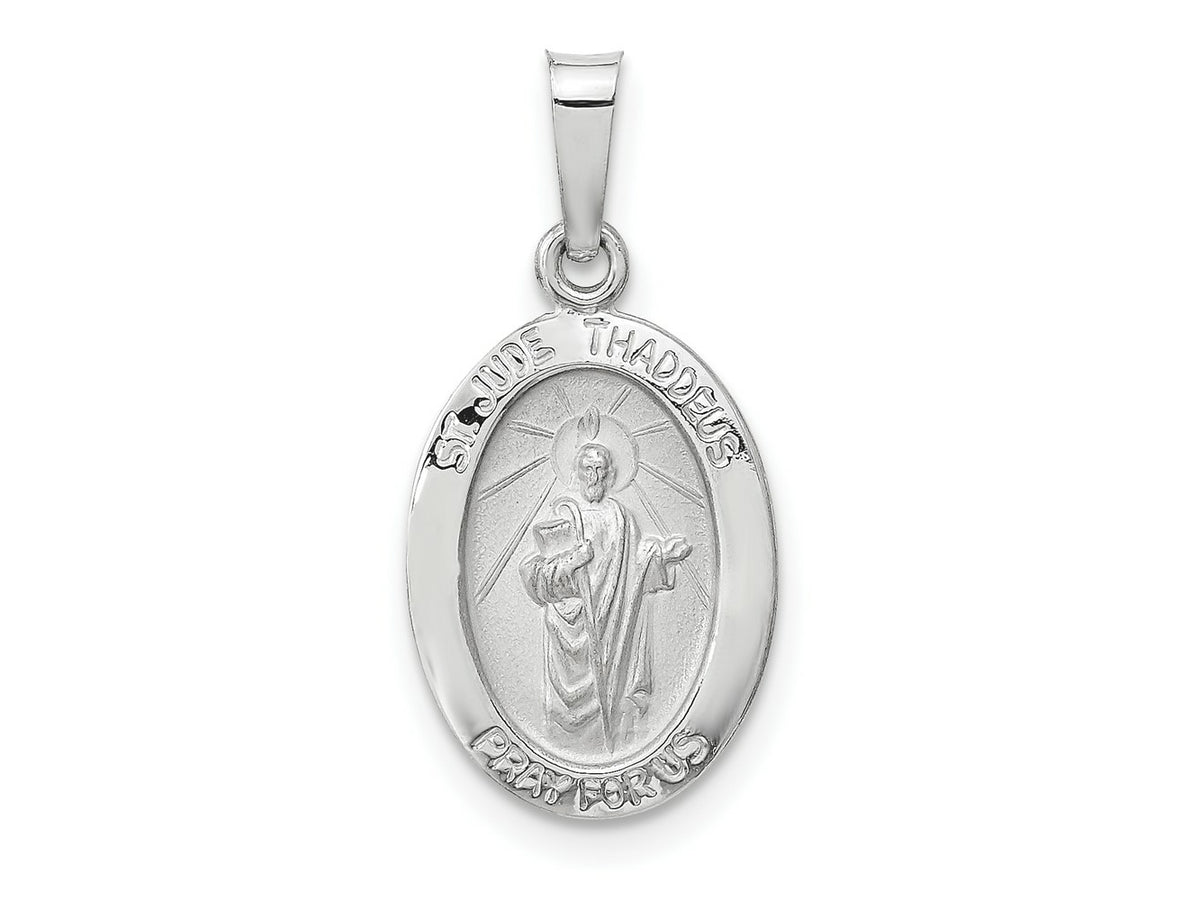 FJC Finejewelers 14 kt White Gold Polished and Satin Hollow Oval St Jude Thaddeus Medal 22 mm x 11 mm