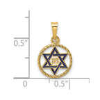 FJC Finejewelers 14 kt Yellow Gold Polished Solid Enameled Star of David in Frame Charm 17 x 11 mm