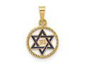 FJC Finejewelers 14 kt Yellow Gold Polished Solid Enameled Star of David in Frame Charm 17 x 11 mm