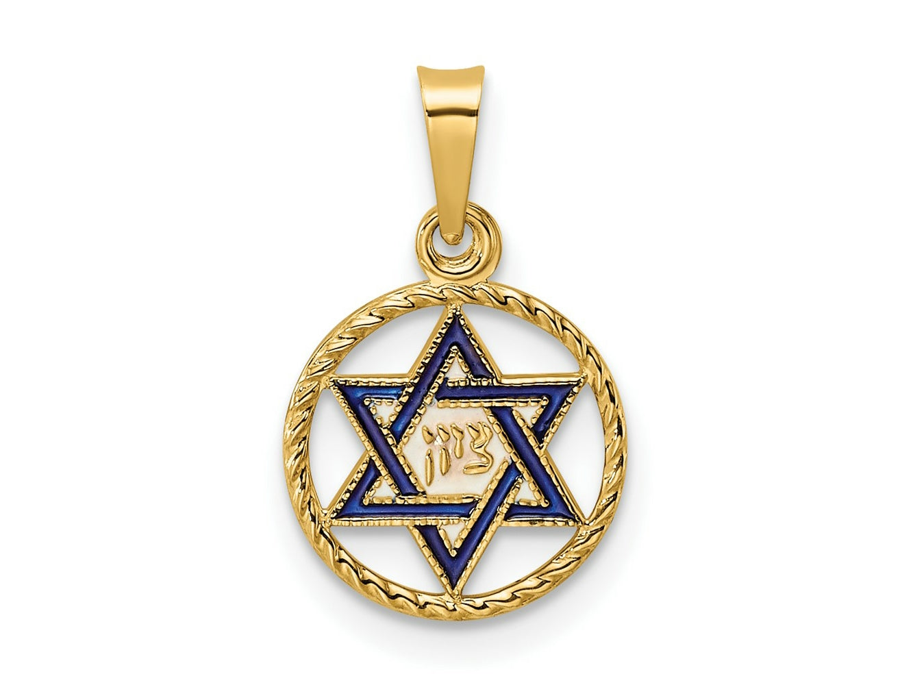 FJC Finejewelers 14 kt Yellow Gold Polished Solid Enameled Star of David in Frame Charm 17 x 11 mm