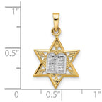 FJC Finejewelers 14 kt Two Tone Gold Polished Solid Star and Torah Charm 23 x 14 mm