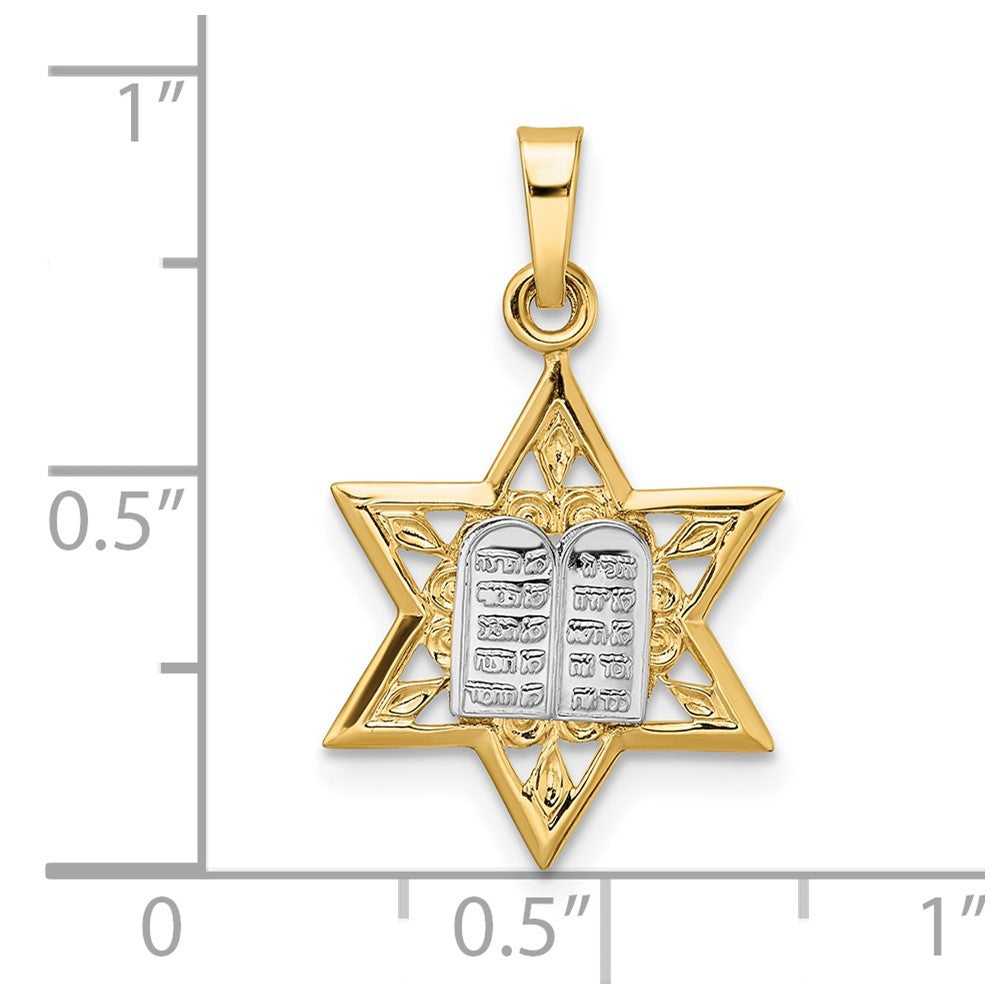 FJC Finejewelers 14 kt Two Tone Gold Polished Solid Star and Torah Charm 23 x 14 mm