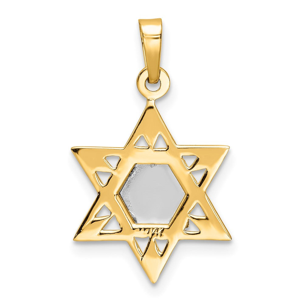 FJC Finejewelers 14 kt Two Tone Gold Polished Solid Star and Torah Charm 23 x 14 mm