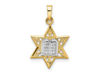 FJC Finejewelers 14 kt Two Tone Gold Polished Solid Star and Torah Charm 23 x 14 mm
