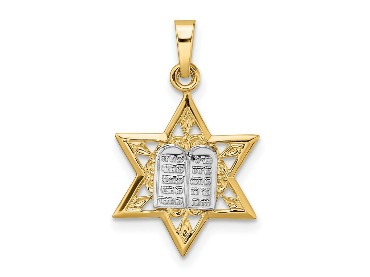 FJC Finejewelers 14 kt Two Tone Gold Polished Solid Star and Torah Charm 23 x 14 mm