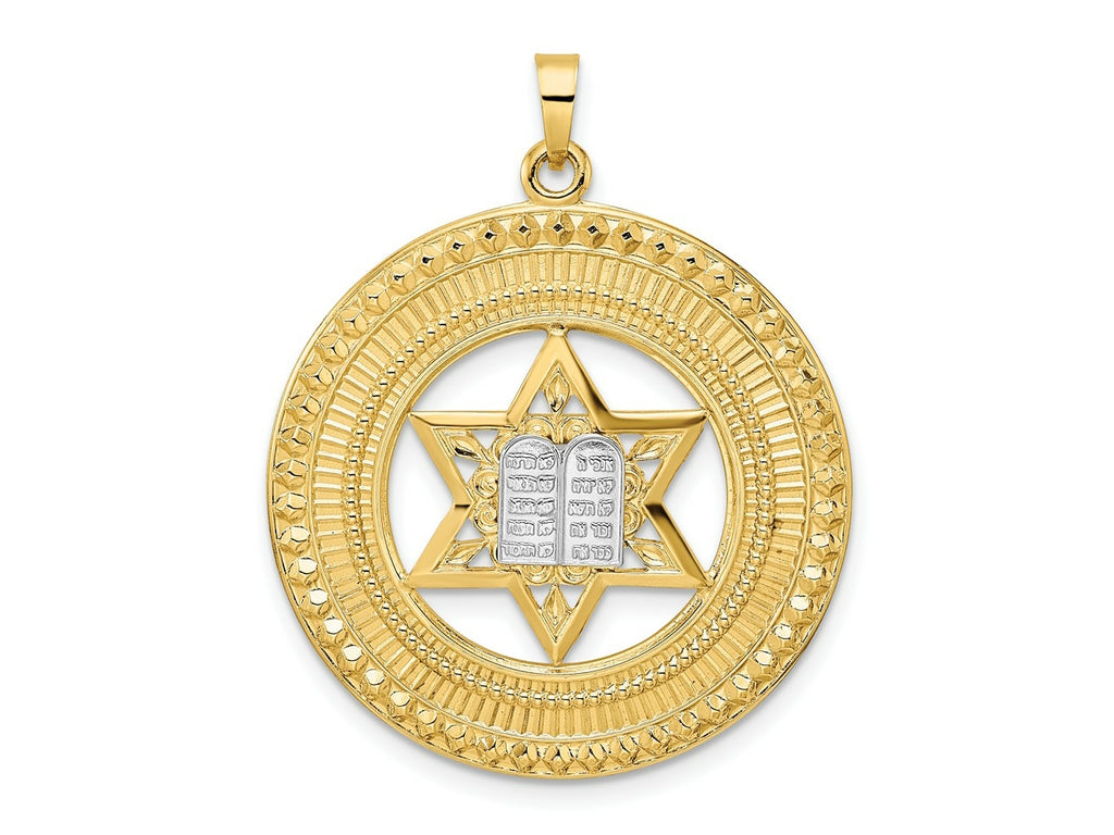 FJC Finejewelers 14 kt Two Tone Gold Solid Star and Torah Inside Frame Charm 35 x 28 mm