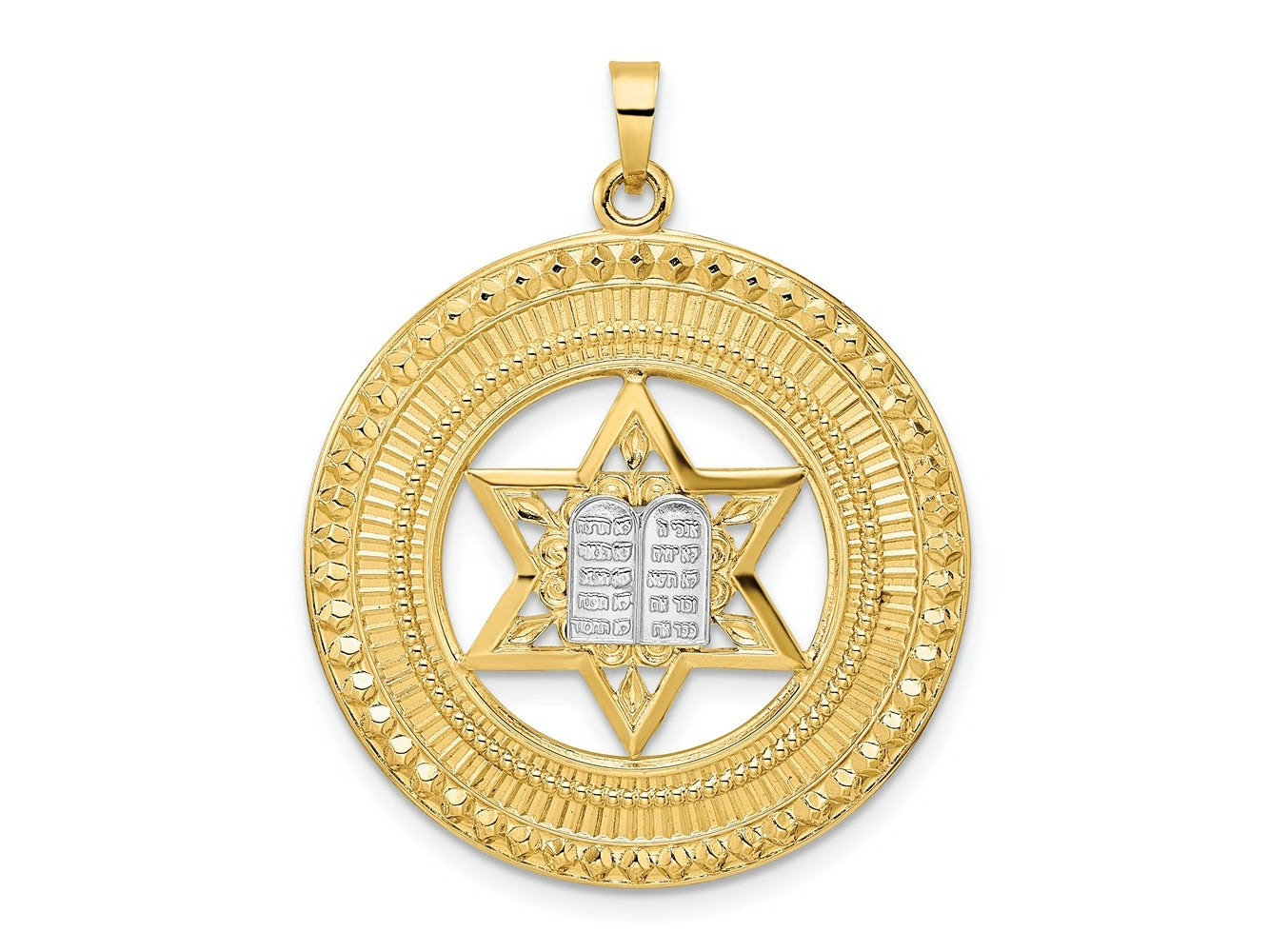 FJC Finejewelers 14 kt Two Tone Gold Solid Star and Torah Inside Frame Charm 35 x 28 mm