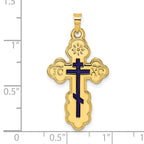 FJC Finejewelers 14 kt Yellow Gold Polished Eastern Orthodox Blue Enamel Solid Cross Charm 33 x 17 mm
