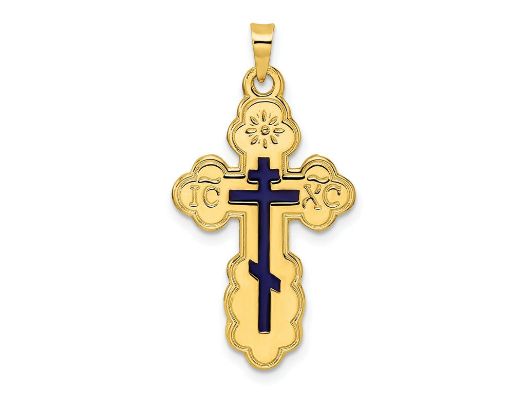 FJC Finejewelers 14 kt Yellow Gold Polished Eastern Orthodox Blue Enamel Solid Cross Charm 33 x 17 mm