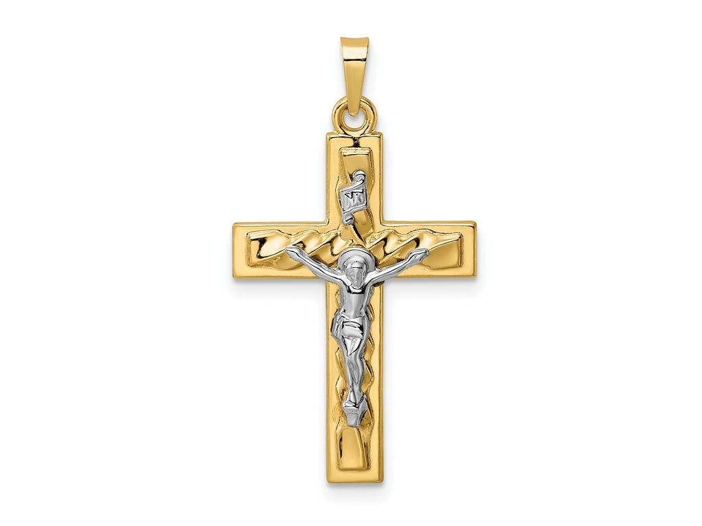 FJC Finejewelers 14 kt Two Tone Gold Polished and Twisted Hollow INRI Crucifix Charm 32 x 17 mm
