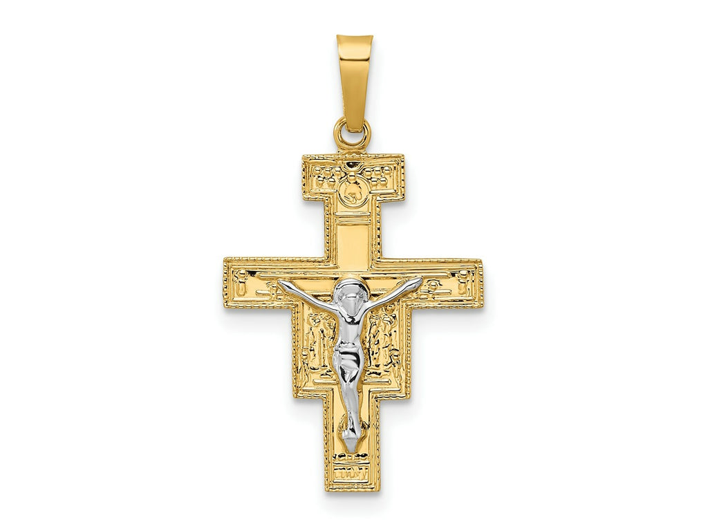 FJC Finejewelers 14 kt Two Tone Gold Solid Crucifix Charm 28 x 16 mm