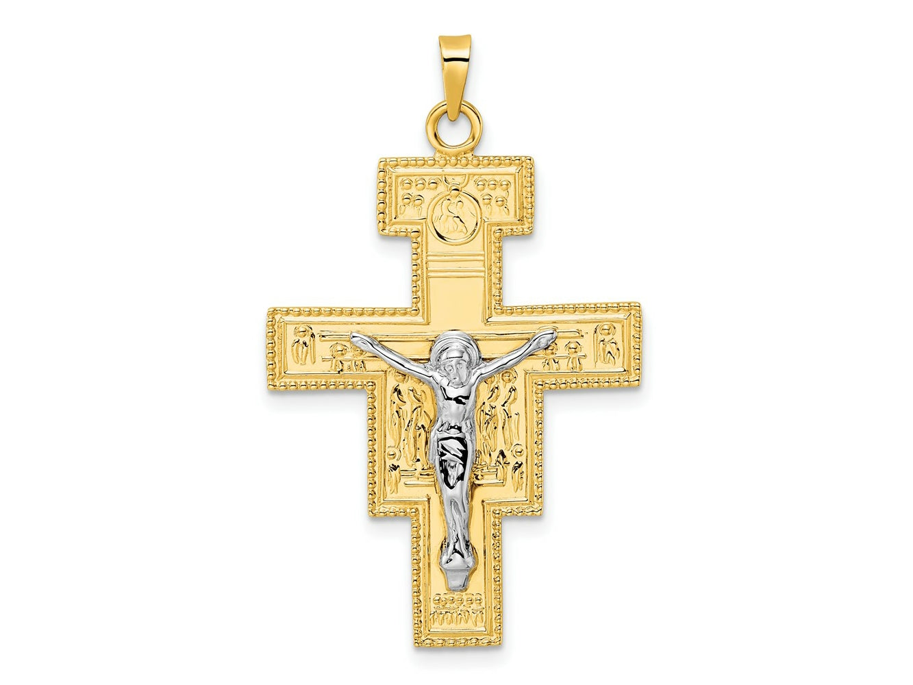 FJC Finejewelers 14 kt Two Tone Gold Polished Fancy Solid Cross Charm 41 x 24 mm