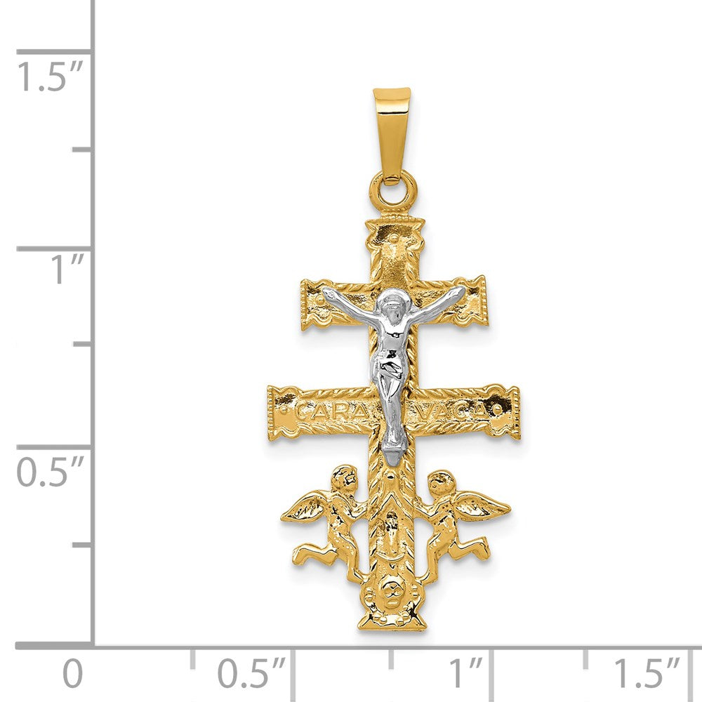FJC Finejewelers 14 kt Two Tone Gold Cara Vaca Crucifix Charm 34 x 15 mm