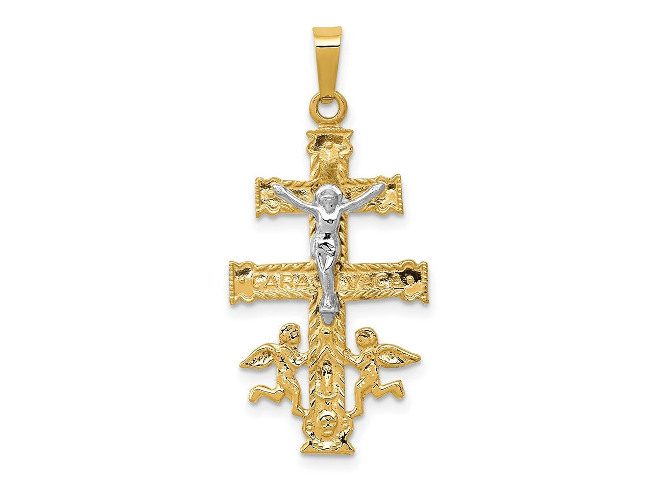 FJC Finejewelers 14 kt Two Tone Gold Cara Vaca Crucifix Charm 34 x 15 mm