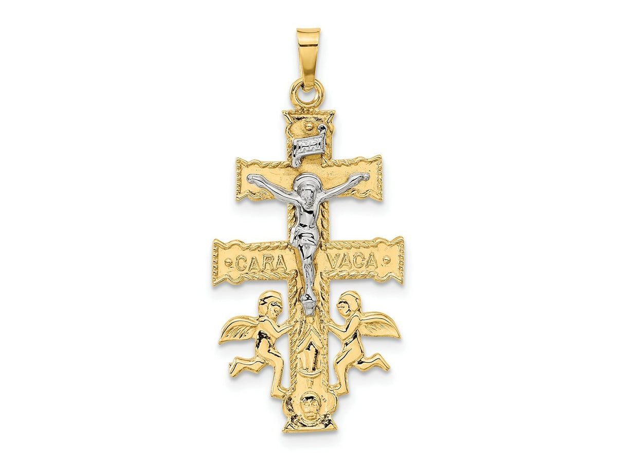 FJC Finejewelers 14 kt Two Tone Gold Cara Vaca Crucifix Charm 38 x 19 mm