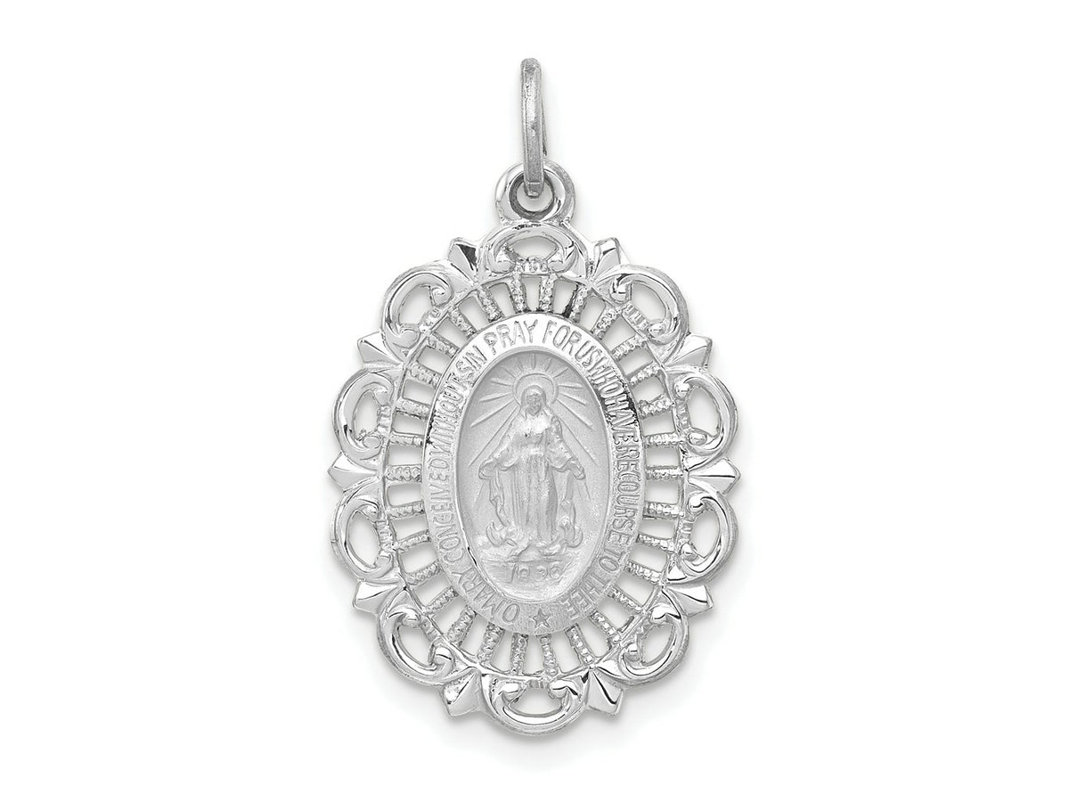 FJC Finejewelers 14 kt White Gold Miraculous Medal Solid Charm 26 mm x 15 mm