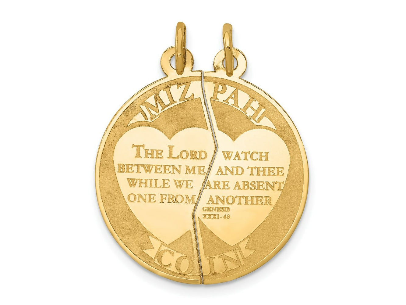 FJC Finejewelers 14 kt Yellow Gold Mizpah 2-piece Charm 29 x 23 mm