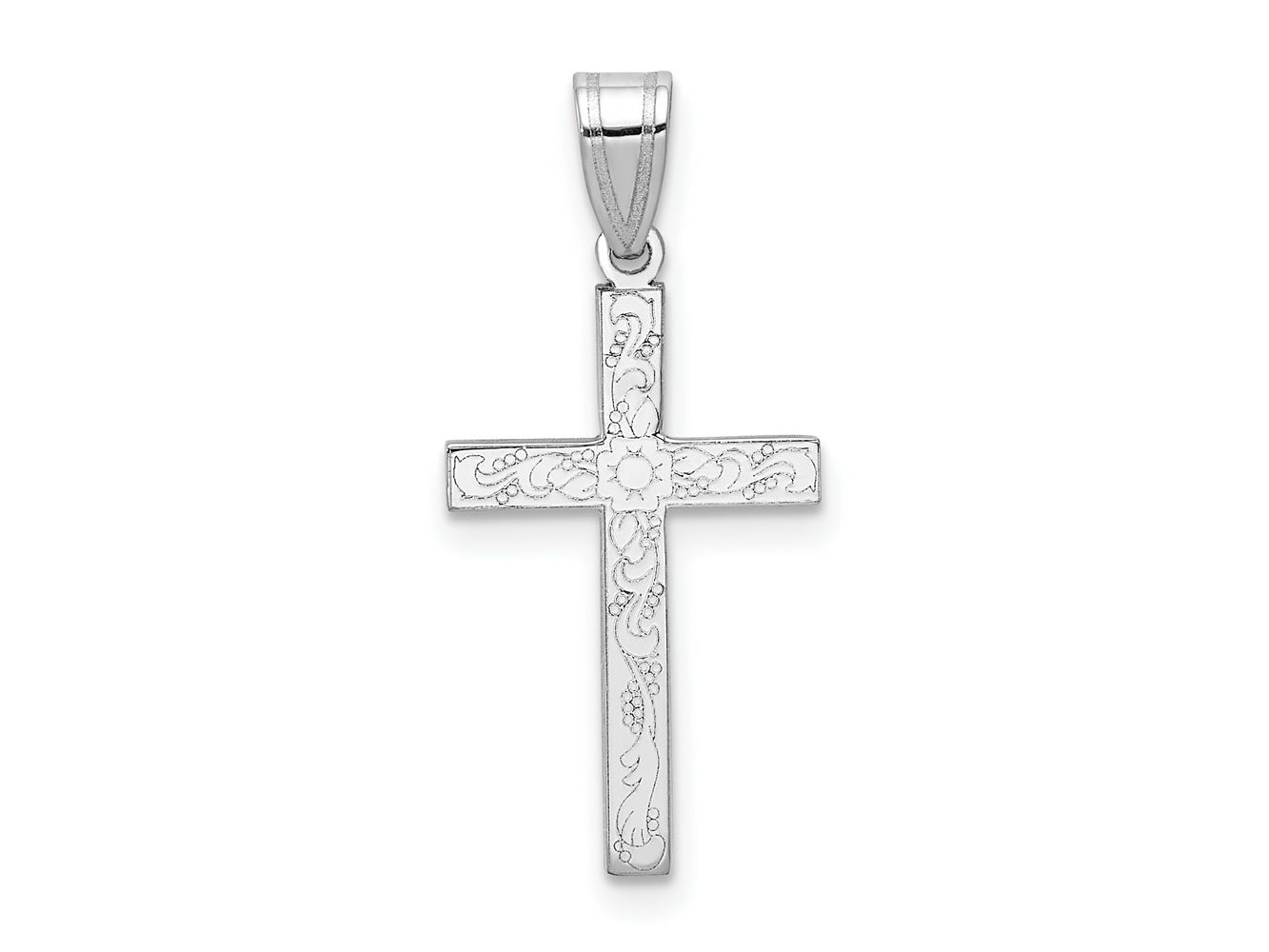 FJC Finejewelers 14 kt White Gold White Floral Cross Charm 25 x 12 mm