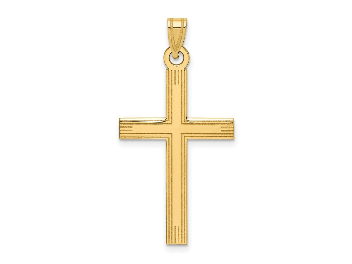 FJC Finejewelers 14 kt Yellow Gold Laser Etched Cross Charm 37 x 19 mm