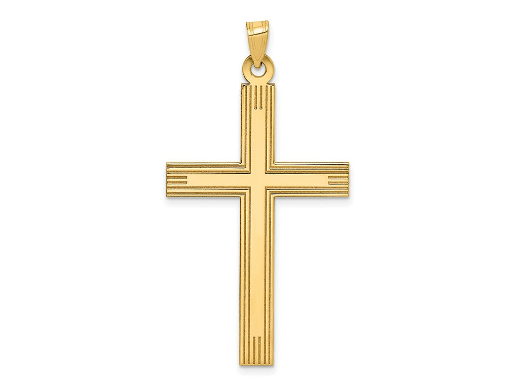 FJC Finejewelers 14 kt Yellow Gold Laser Etched Cross Charm 50 x 26 mm