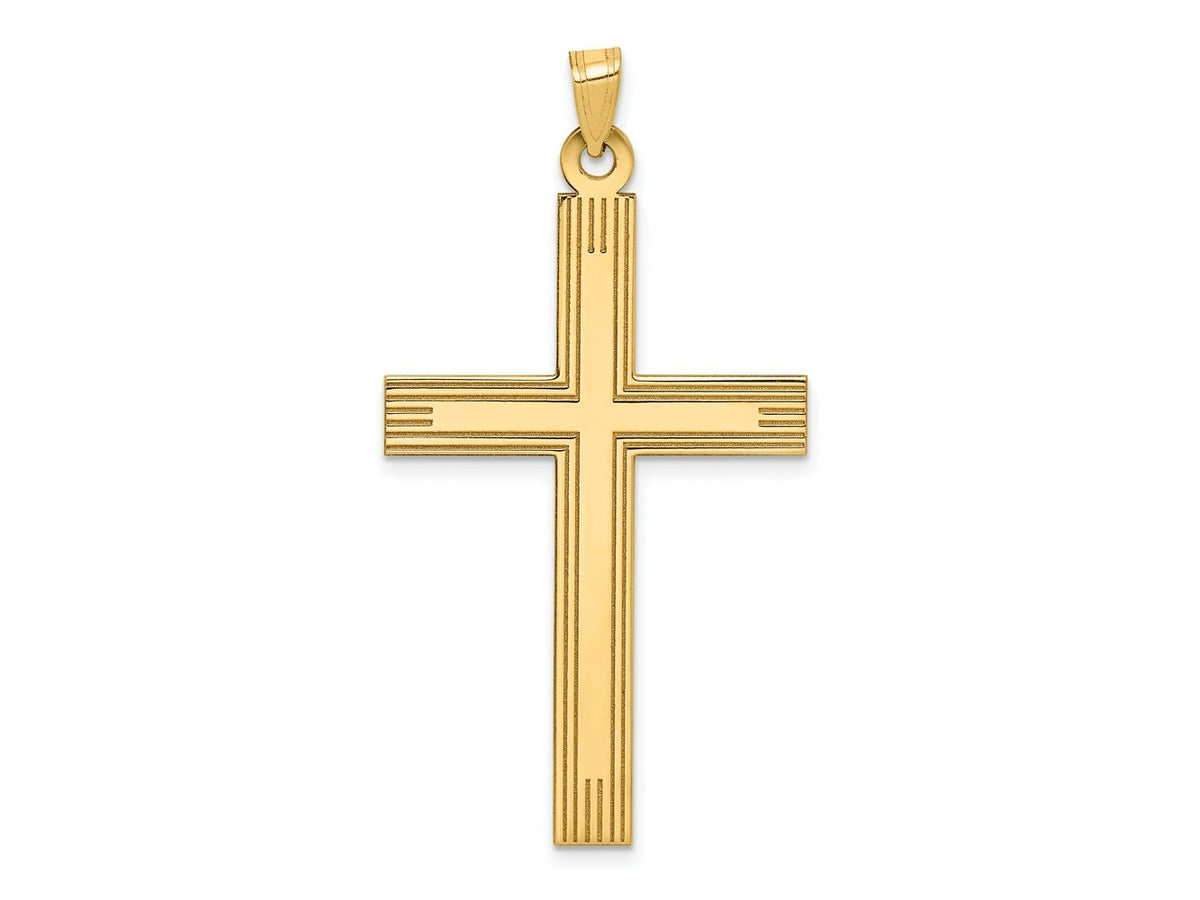 FJC Finejewelers 14 kt Yellow Gold Laser Etched Cross Charm 50 x 26 mm