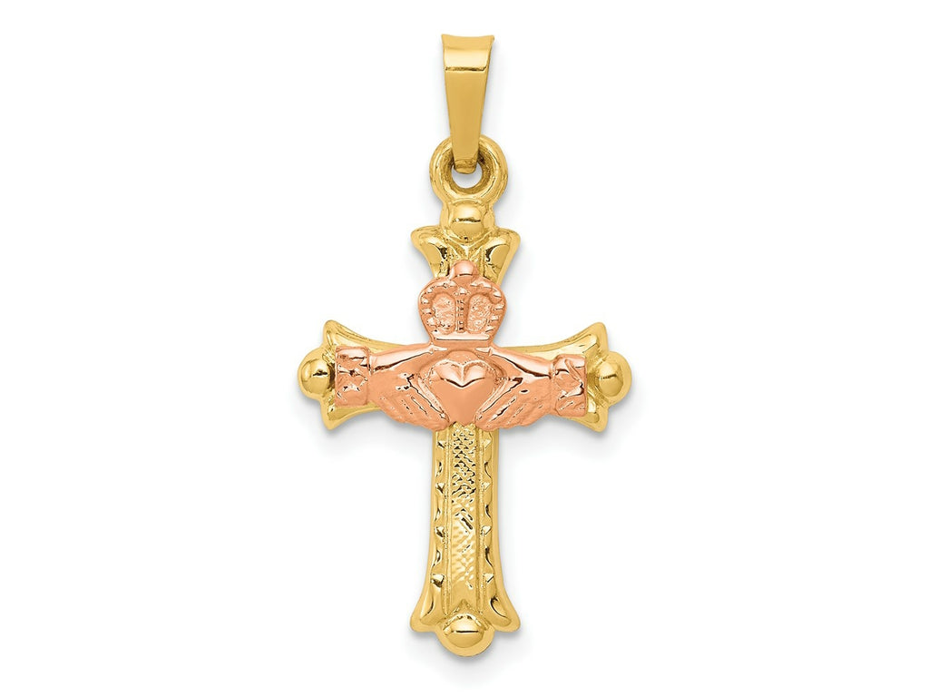 FJC Finejewelers 14 kt Two Tone Gold Claddagh Cross Charm 28 x 15 mm