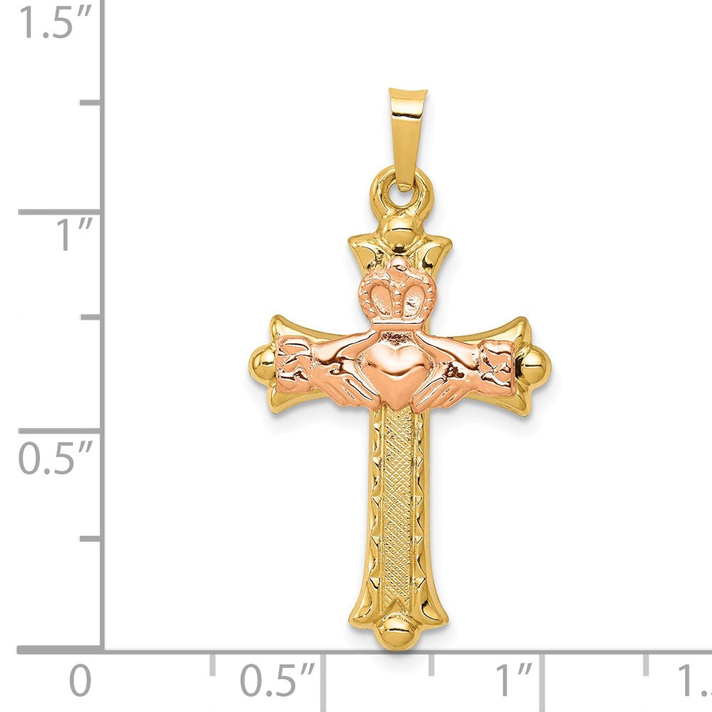 FJC Finejewelers 14 kt Two Tone Gold Two-Tone Claddagh Cross Charm 34 x 18 mm