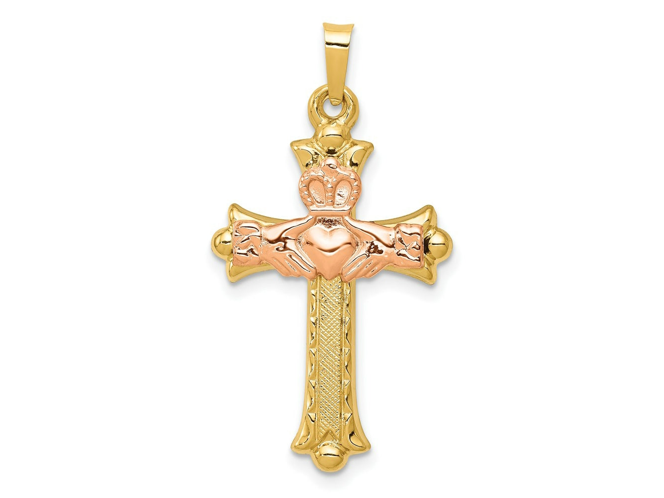 FJC Finejewelers 14 kt Two Tone Gold Two-Tone Claddagh Cross Charm 34 x 18 mm