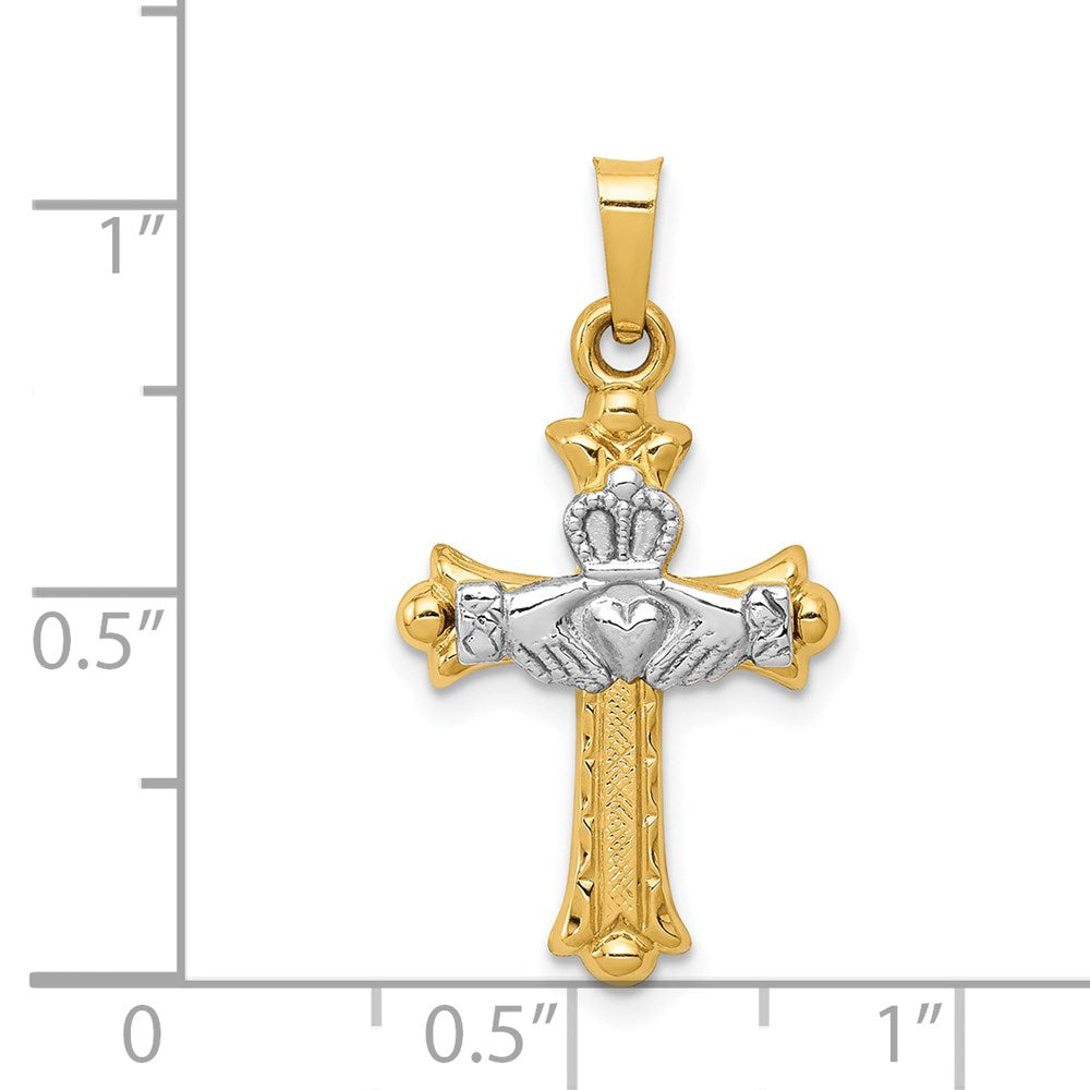 FJC Finejewelers 14 kt Two Tone Gold Claddagh Cross Charm 28 x 15 mm