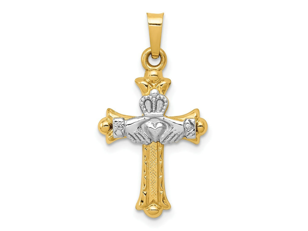FJC Finejewelers 14 kt Two Tone Gold Claddagh Cross Charm 28 x 15 mm