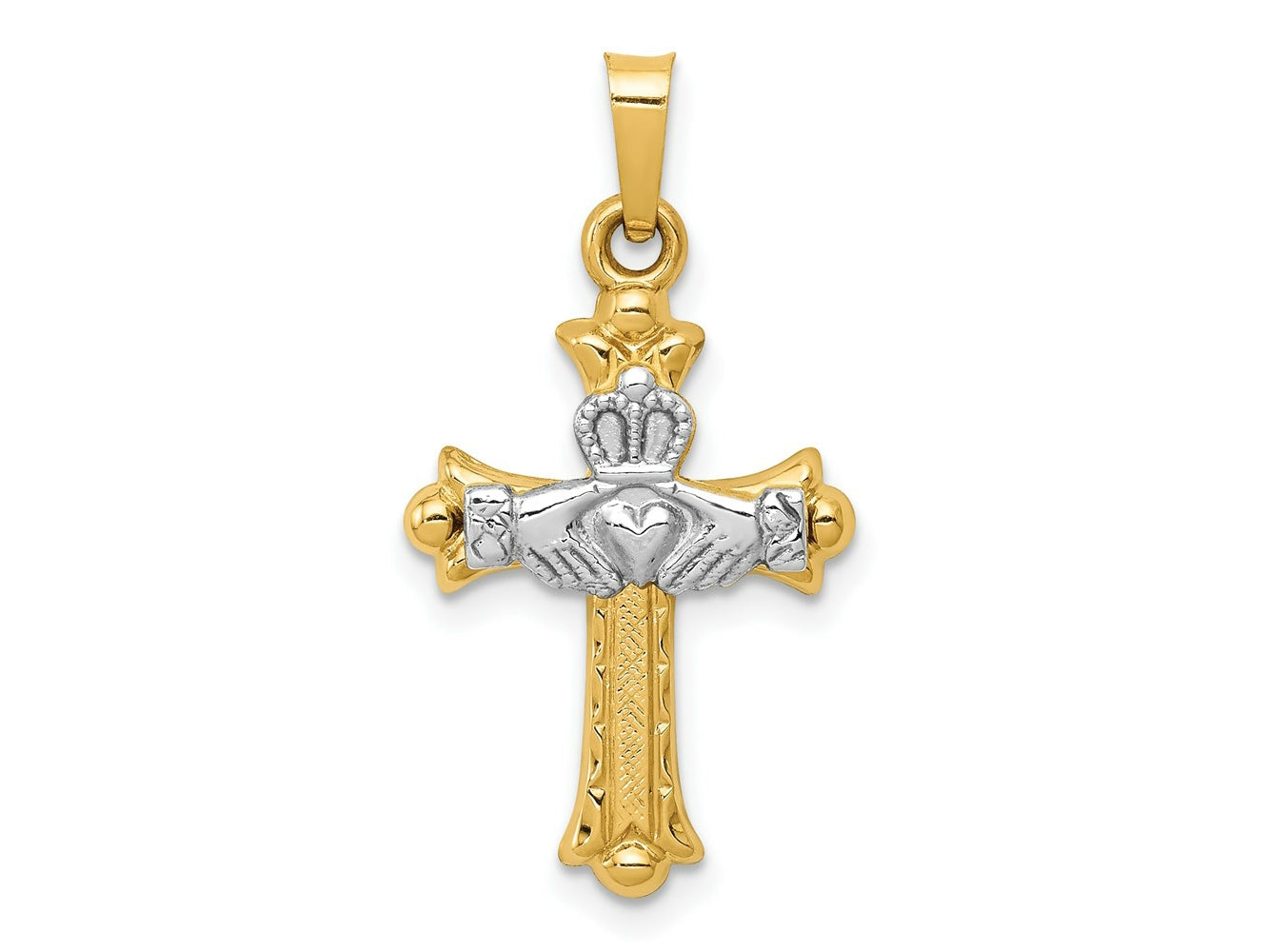 FJC Finejewelers 14 kt Two Tone Gold Claddagh Cross Charm 28 x 15 mm