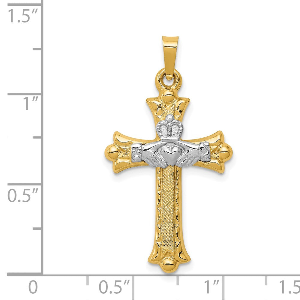 FJC Finejewelers 14 kt Two Tone Gold Claddagh Cross Charm 34 x 18 mm