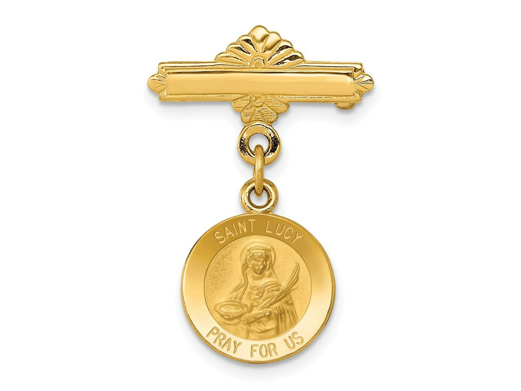 FJC Finejewelers 14 kt Yellow Gold Pin Saint Lucy Medal Pin 26 x 18 mm