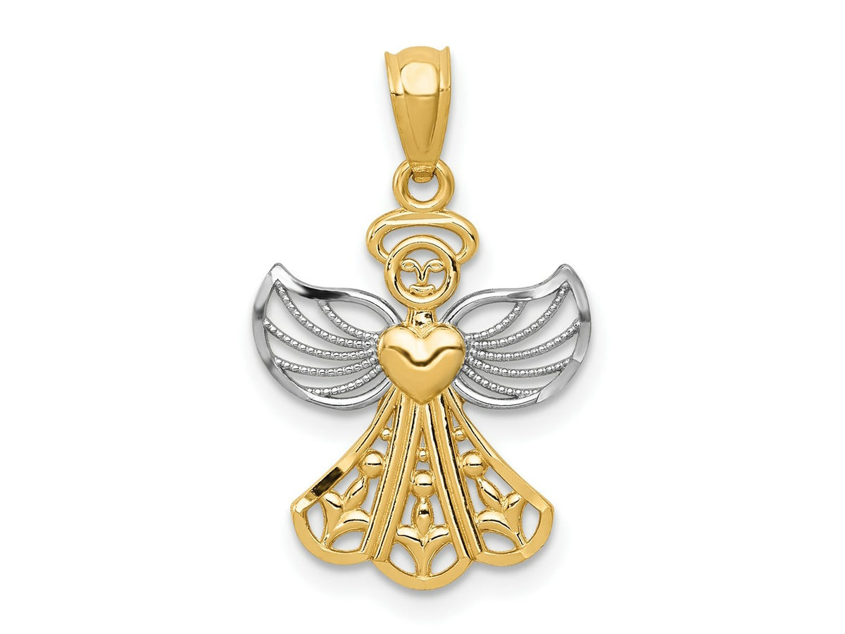 FJC Finejewelers 14 kt Yellow Gold with Rhodium Filigree Angel Charm 24 x 15 mm