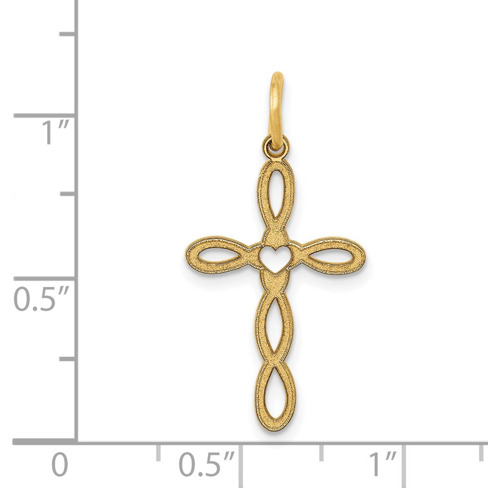 FJC Finejewelers 14 kt Yellow Gold Loop with Center Heart Cross Charm 27 x 14 mm
