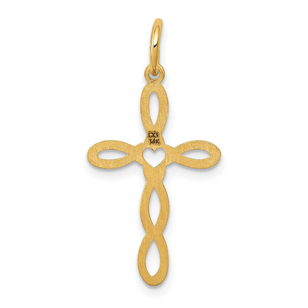 FJC Finejewelers 14 kt Yellow Gold Loop with Center Heart Cross Charm 27 x 14 mm