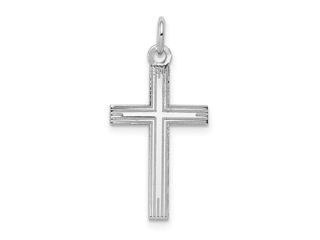 FJC Finejewelers 14 kt White Gold with Rhodium Laser Design Cross Charm 26 x 13mm