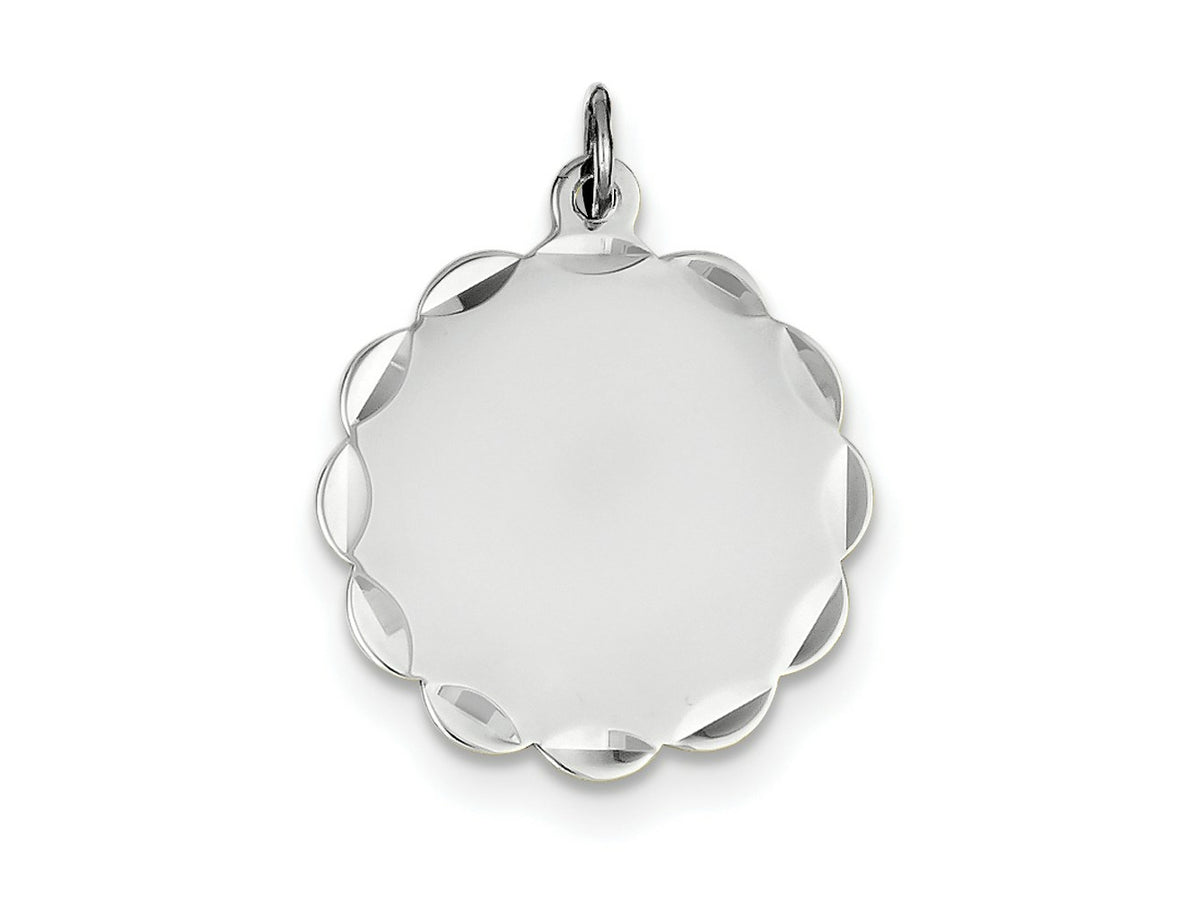 FJC Finejewelers 14 kt White Gold Bright Cut  .011 Gauge Engraveable Scalloped Disc Charm 29 mm x 24 mm