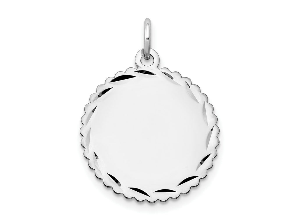 FJC Finejewelers 14 kt White Gold Bright Cut  .018 Gauge Engraveable Scalloped Disc Charm 23 mm x 18 mm